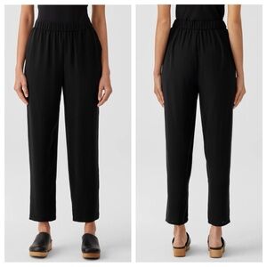 NEW Eileen Fisher 100% Silk Georgette Crepe Straight Cropped Pant Black large